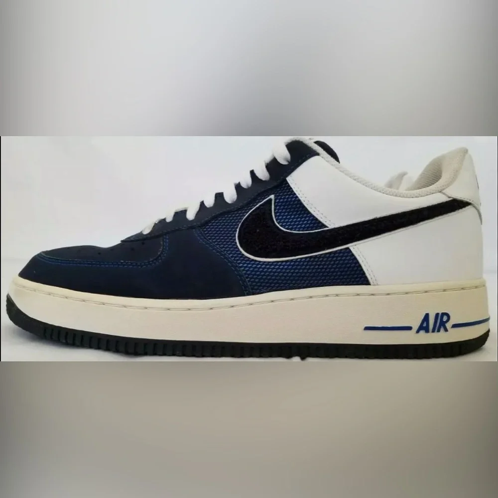 Mens Size 12 Royal Blackened Blue White Nike Air Force 1 Low Game Leather Shoes - Picture 1 of 9